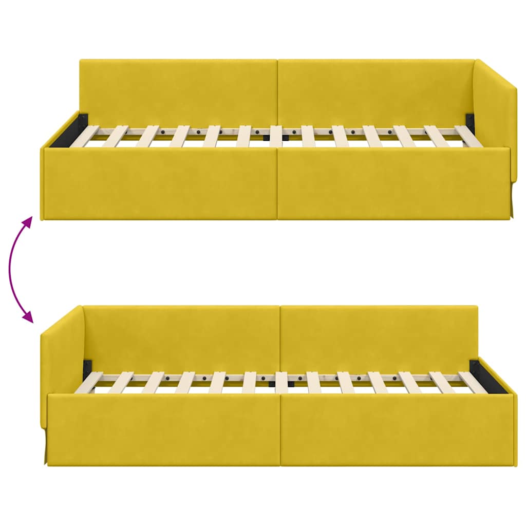 Eckbettgestell mit Kopfteil Gelb 100 cm x 200 cm Samt