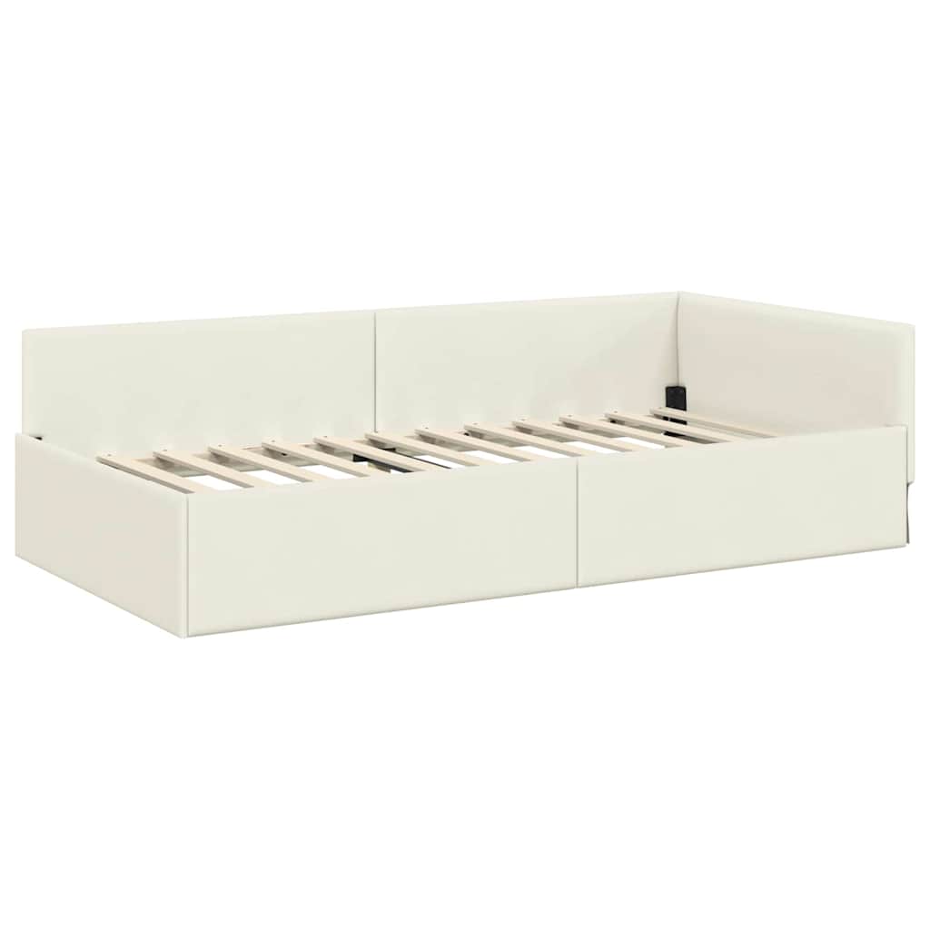 Eckbettgestell mit Kopfteil Creme 100 cm x 200 cm Samt