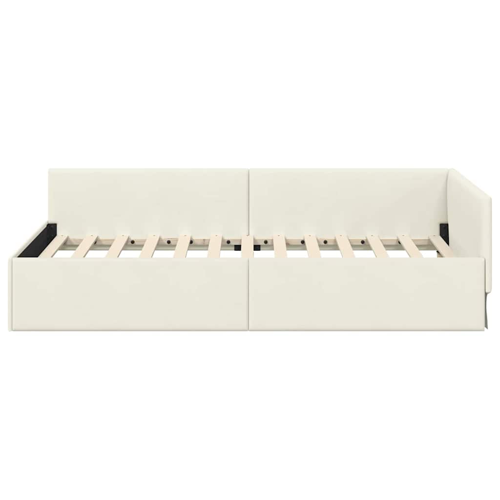 Eckbettgestell mit Kopfteil Creme 100 cm x 200 cm Samt