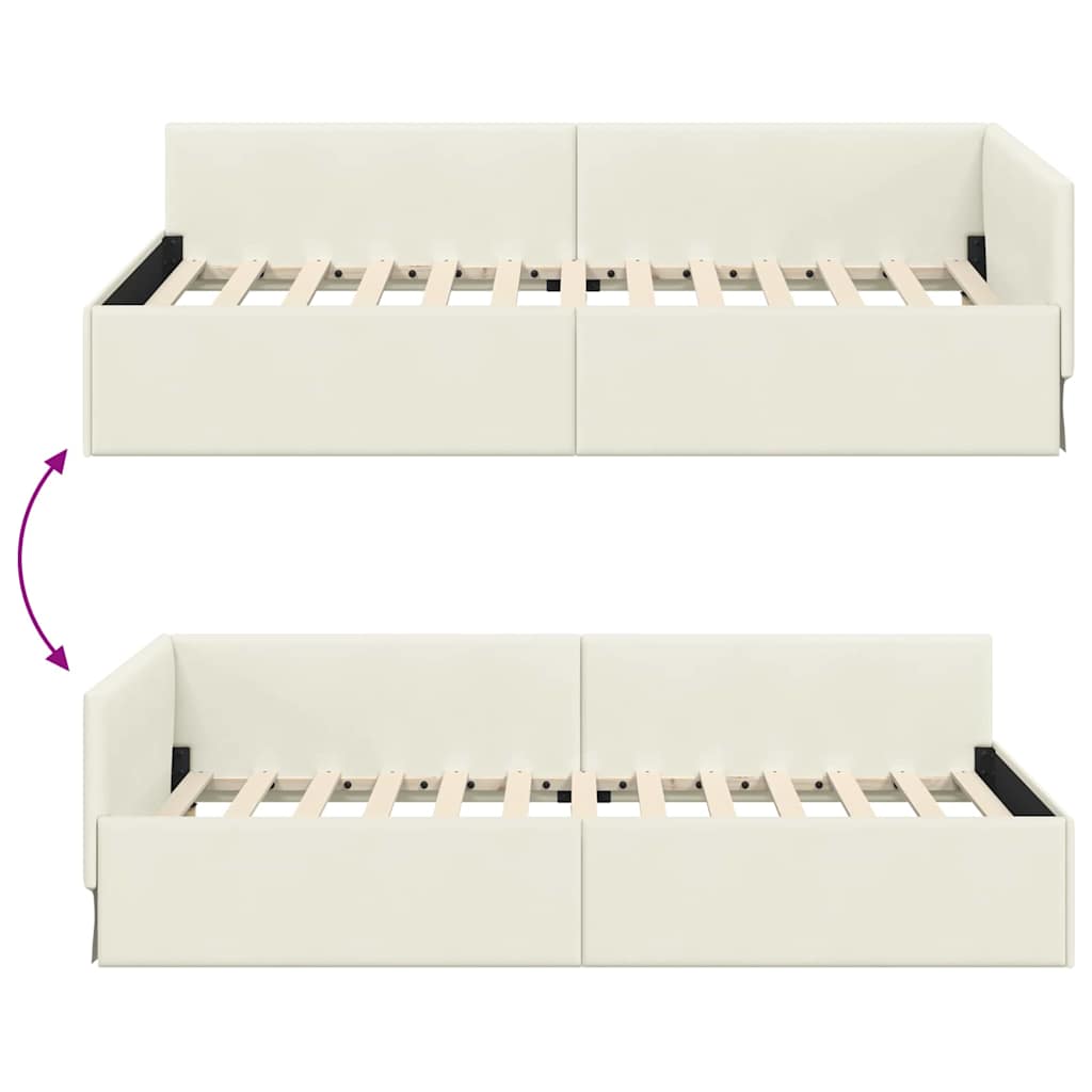 Eckbettgestell mit Kopfteil Creme 100 cm x 200 cm Samt