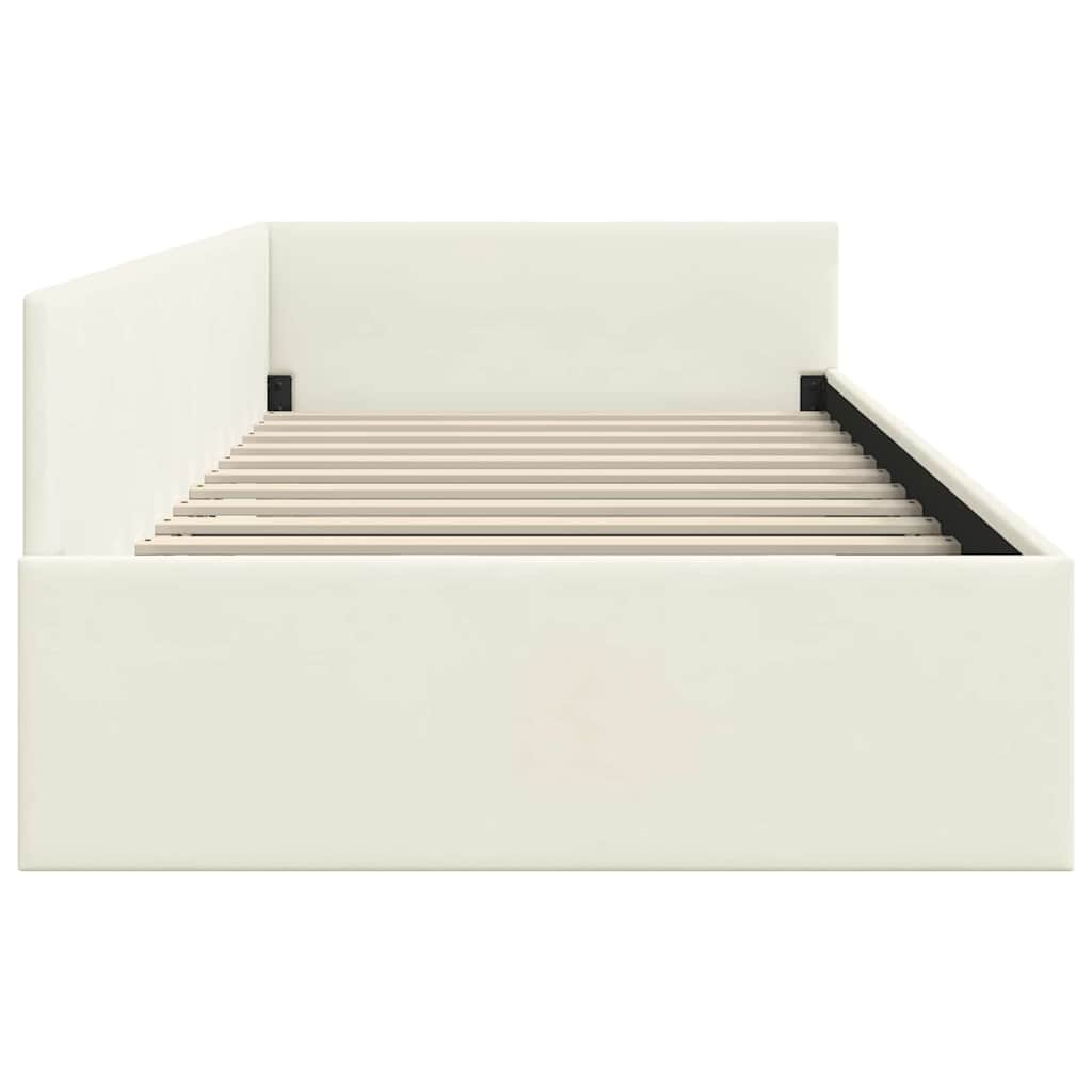 Eckbettgestell mit Kopfteil Creme 100 cm x 200 cm Samt