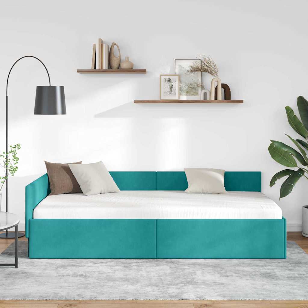 Eckbettgestell mit Kopfteil Türkis 100 cm x 200 cm Samt