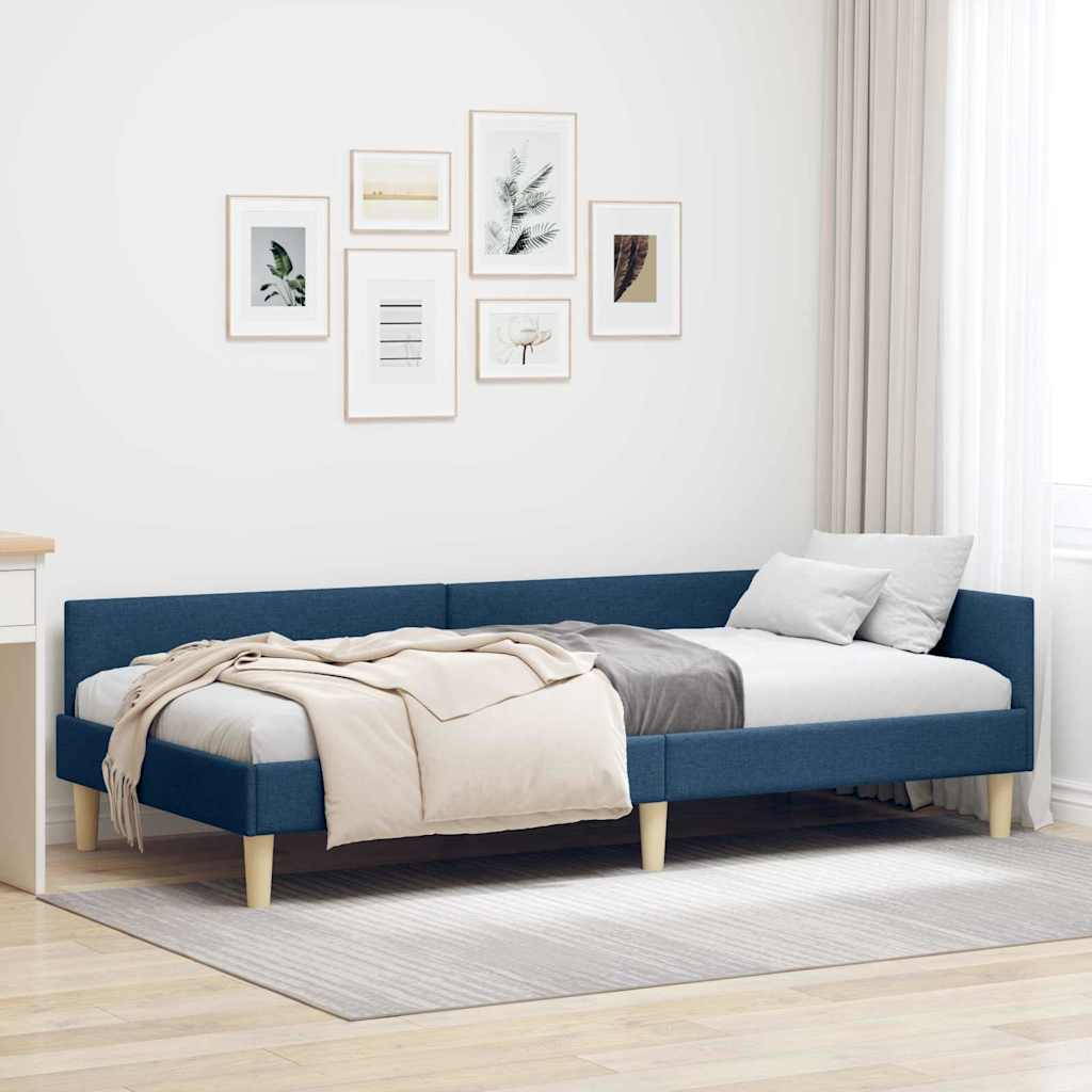 Eckbettgestell Blau 90 x 190 cm Stoff