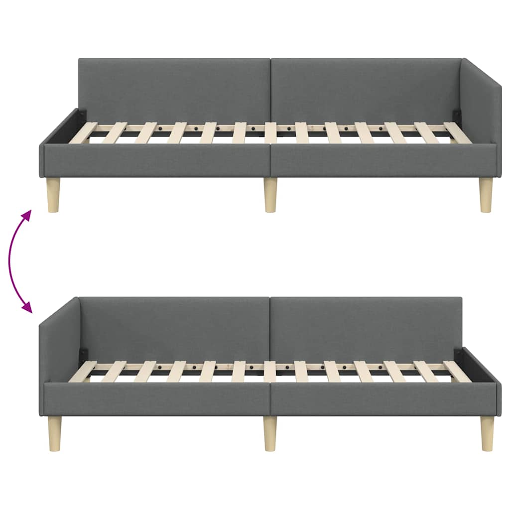 Eckbettgestell Dunkelgrau 100 x 200 cm Stoff