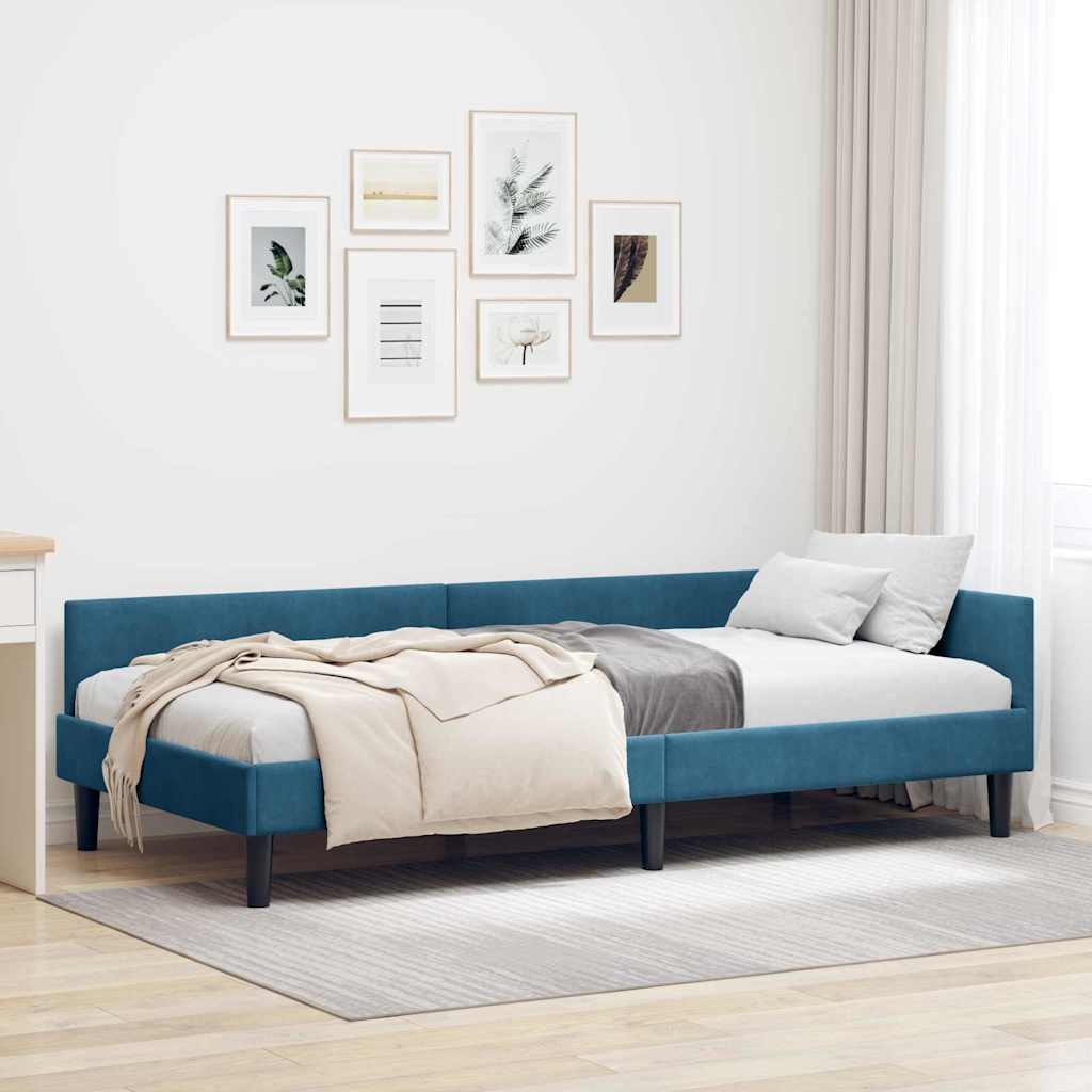 Eckbettgestell mit Kopfteil Blau 80 cm x 200 cm Samt