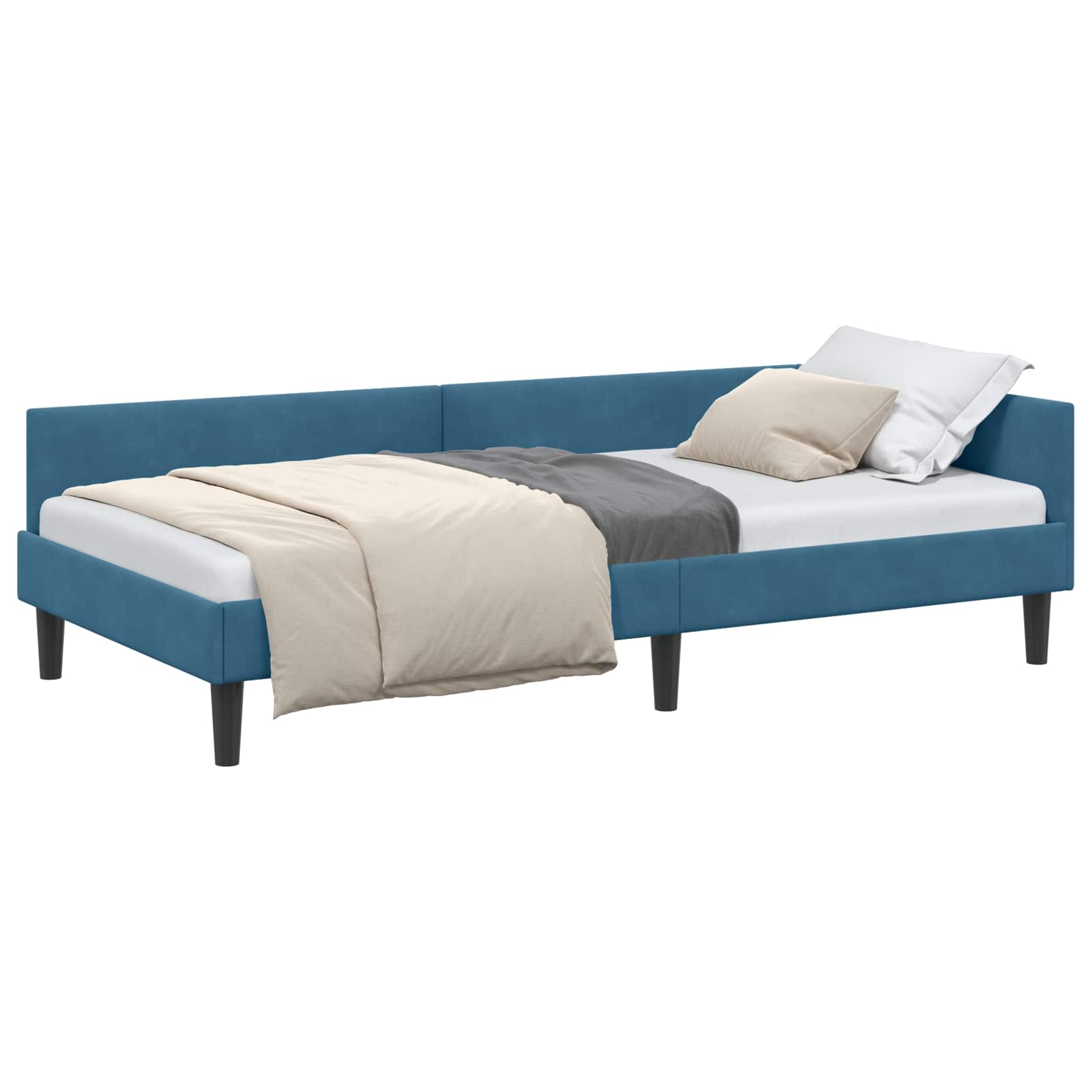 Eckbettgestell mit Kopfteil Blau 80 cm x 200 cm Samt