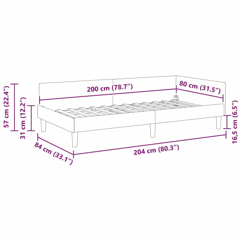 Eckbettgestell mit Kopfteil Blau 80 cm x 200 cm Samt