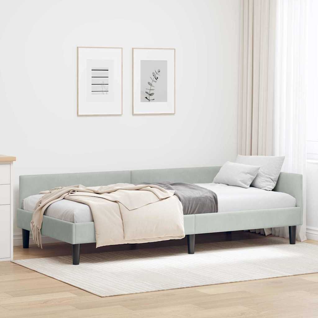 Eckbettgestell mit Kopfteil Hellgrau 80 cm x 200 cm Samt