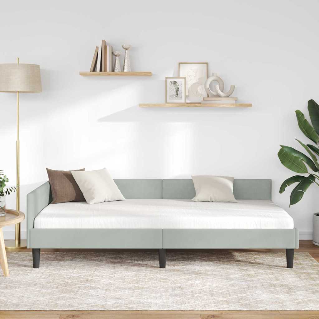 Eckbettgestell mit Kopfteil Hellgrau 80 cm x 200 cm Samt