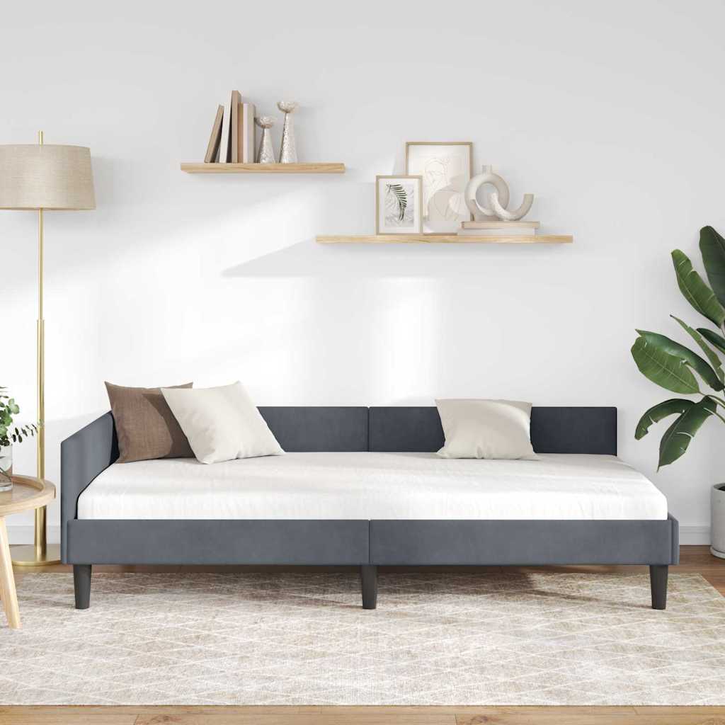 Eckbettgestell mit Kopfteil Dunkelgrau 80 cm x 200 cm Samt
