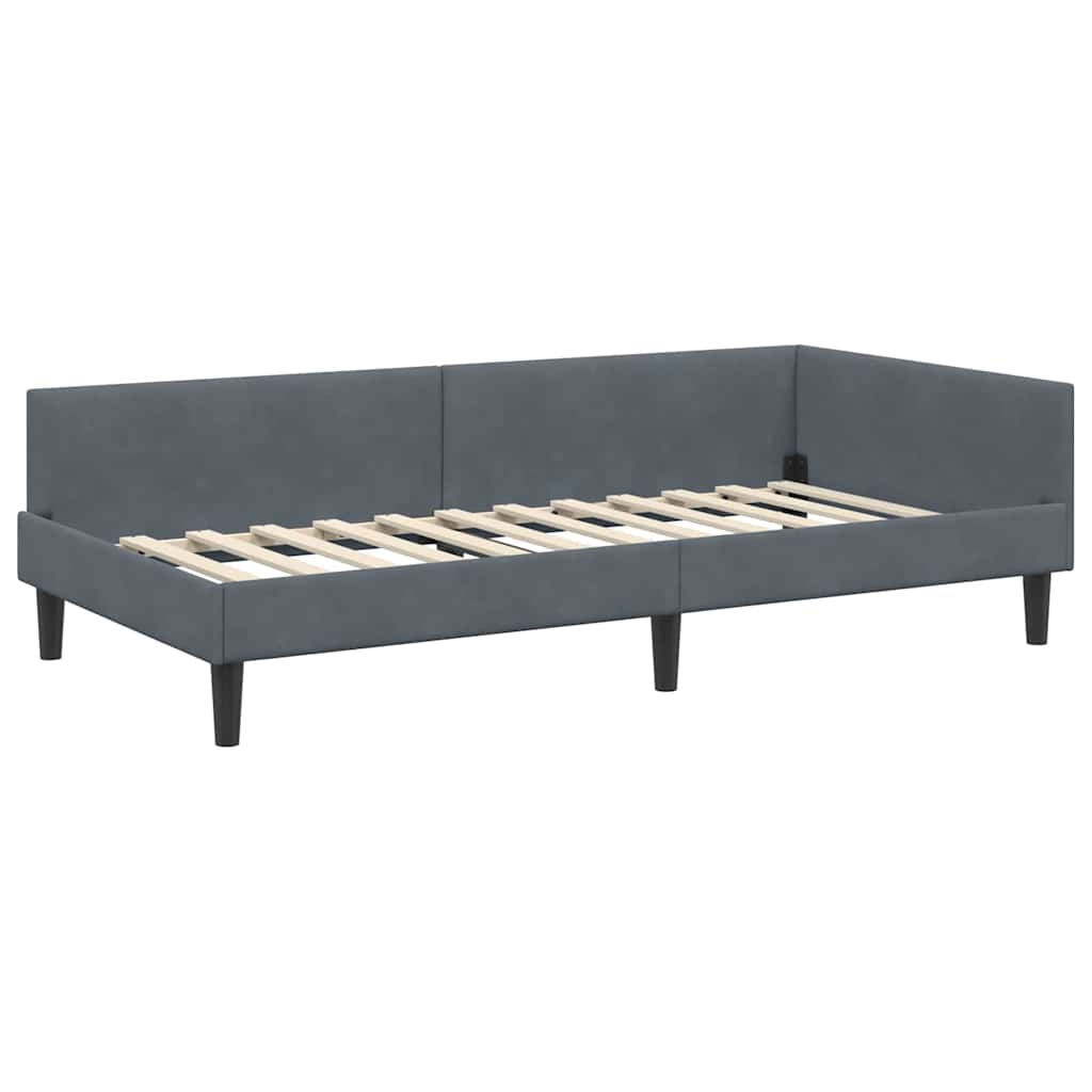 Eckbettgestell mit Kopfteil Dunkelgrau 80 cm x 200 cm Samt