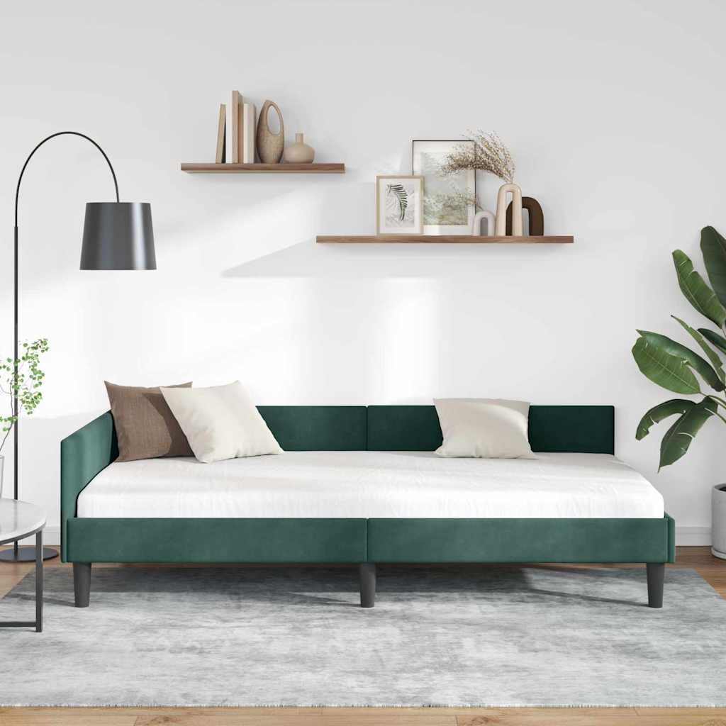 Eckbettgestell mit Kopfteil Dunkelgrün 80 cm x 200 cm Samt