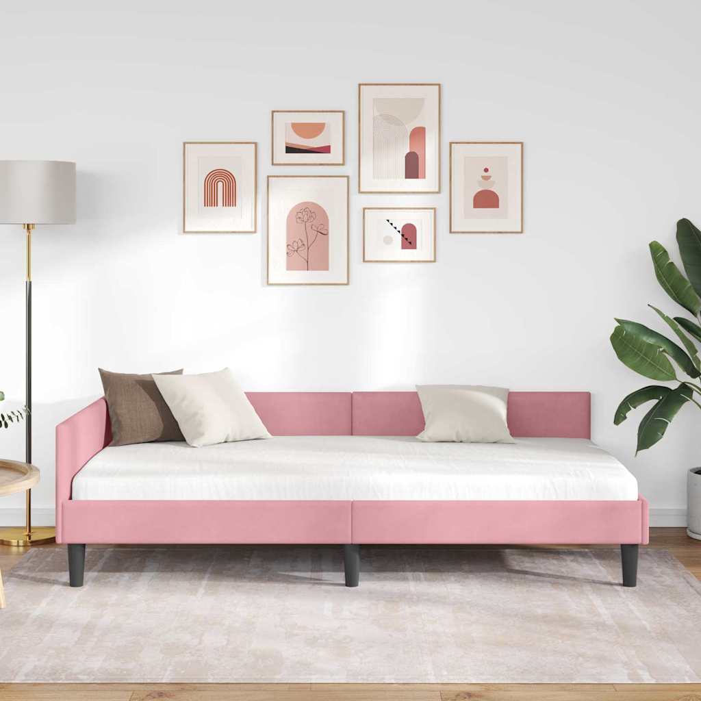 Eckbettgestell mit Kopfteil Rosa 80 cm x 200 cm Samt