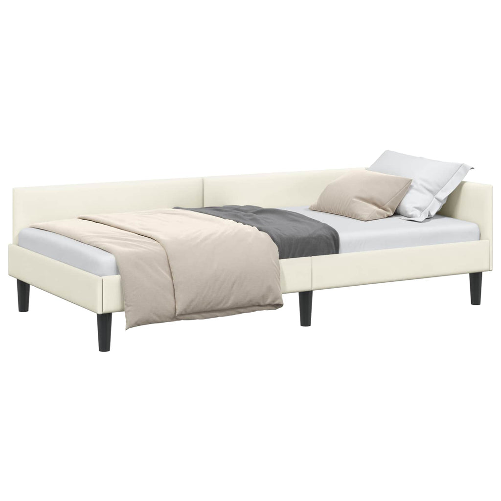 Eckbettgestell mit Kopfteil Creme 80 cm x 200 cm Samt