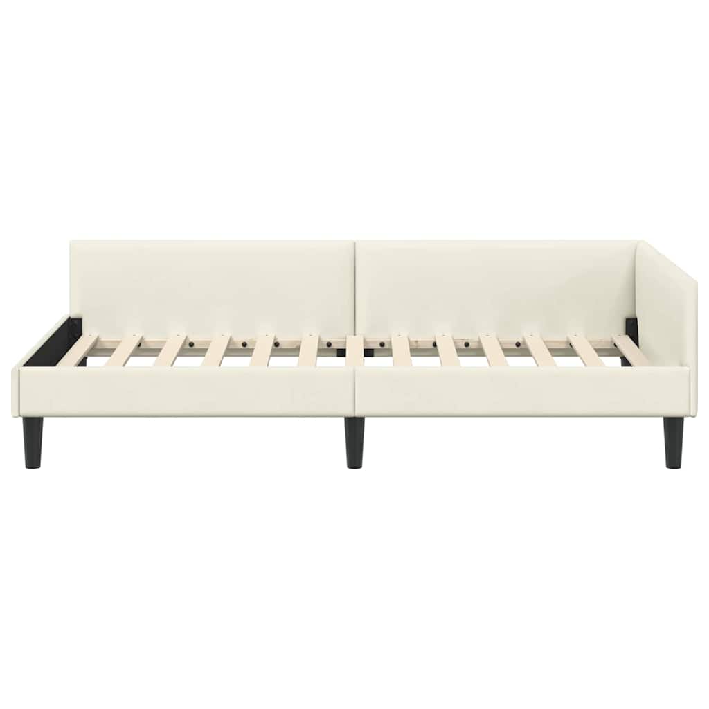 Eckbettgestell mit Kopfteil Creme 80 cm x 200 cm Samt