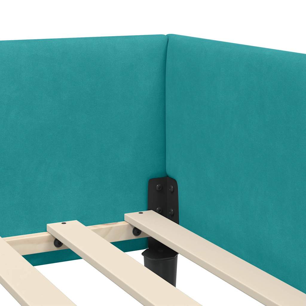 Eckbettgestell mit Kopfteil Türkis 80 cm x 200 cm Samt
