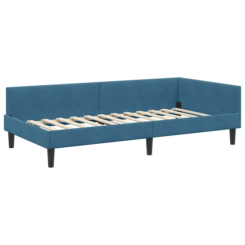 Eckbettgestell mit Kopfteil Blau 90 cm x 190 cm Samt