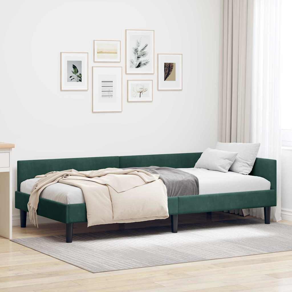Eckbettgestell mit Kopfteil Dunkelgrün 90 cm x 190 cm Samt