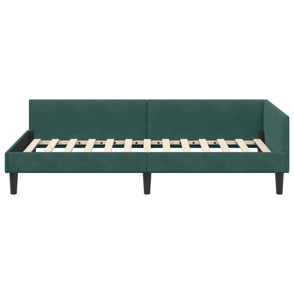 Eckbettgestell mit Kopfteil Dunkelgrün 90 cm x 190 cm Samt
