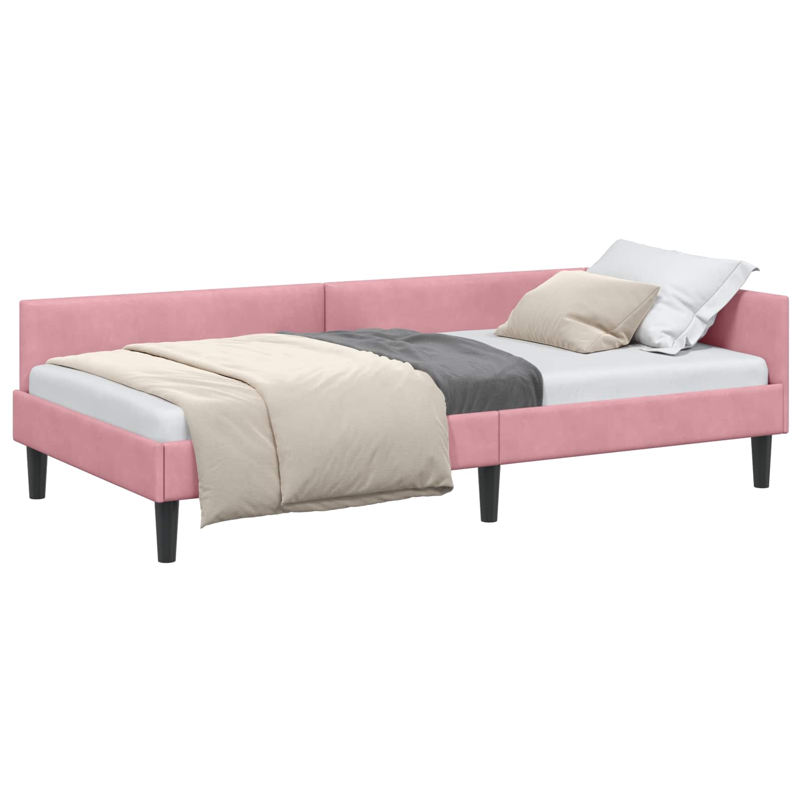 Eckbettgestell mit Kopfteil Rosa 90 cm x 190 cm Samt