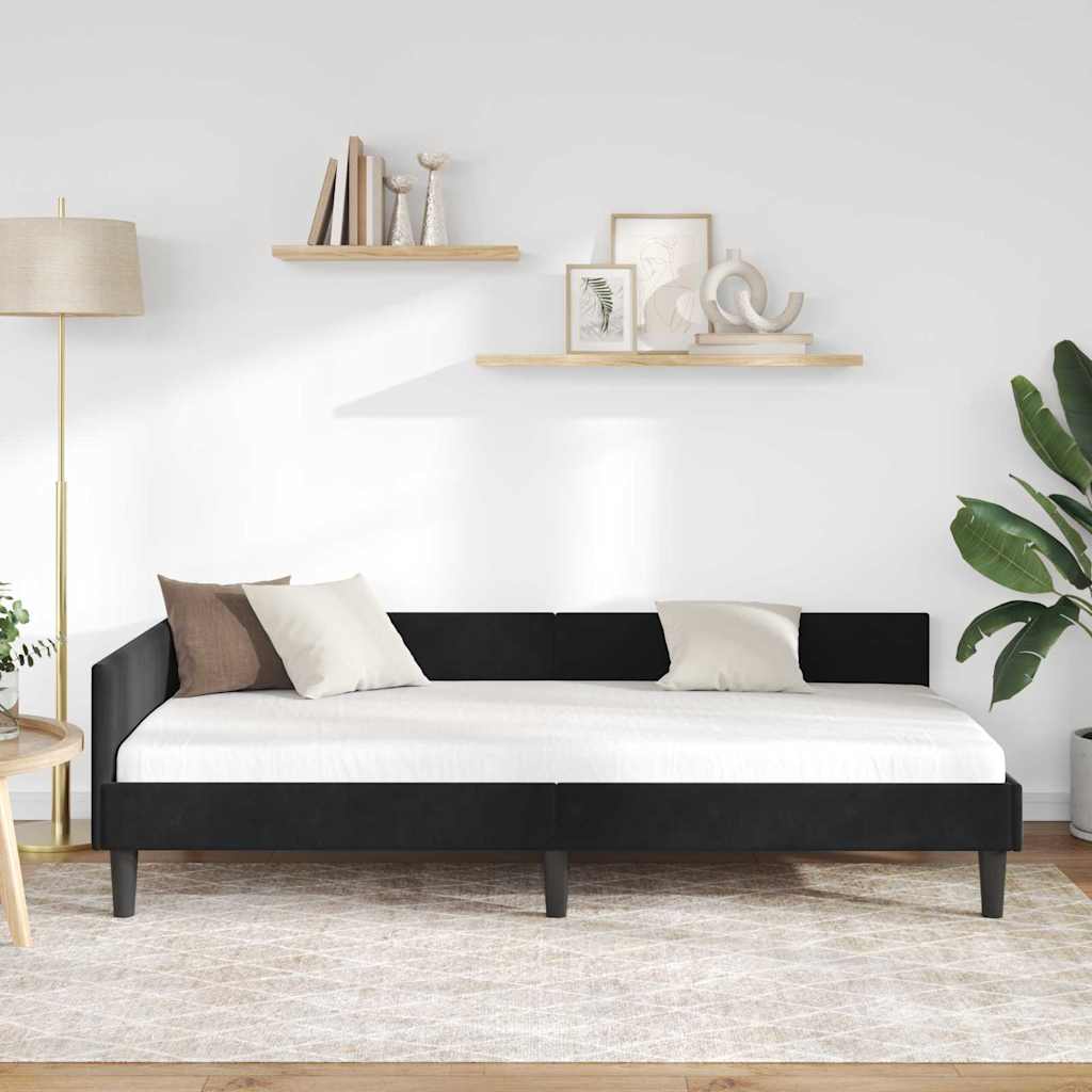Eckbettgestell mit Kopfteil Schwarz 90 cm x 190 cm Samt