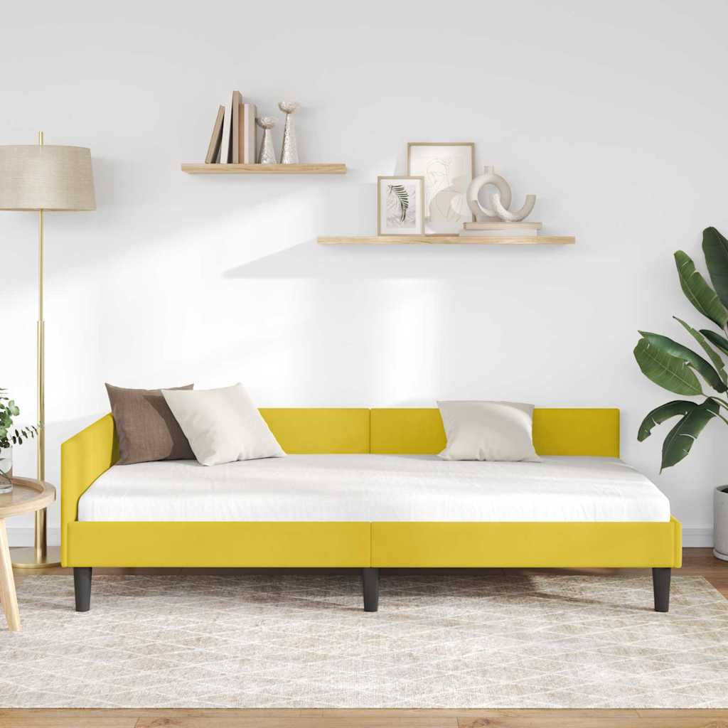 Eckbettgestell mit Kopfteil Gelb 90 cm x 190 cm Samt