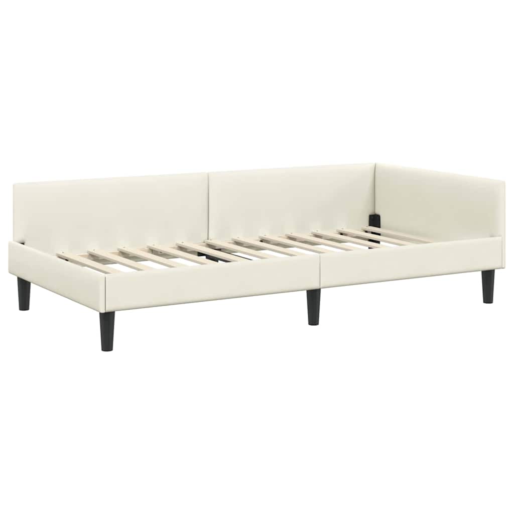 Eckbettgestell mit Kopfteil Creme 90 cm x 190 cm Samt