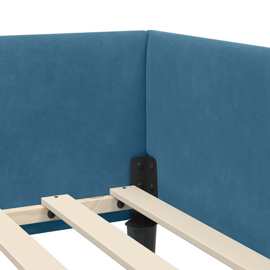 Eckbettgestell mit Kopfteil Blau 90 cm x 200 cm Samt