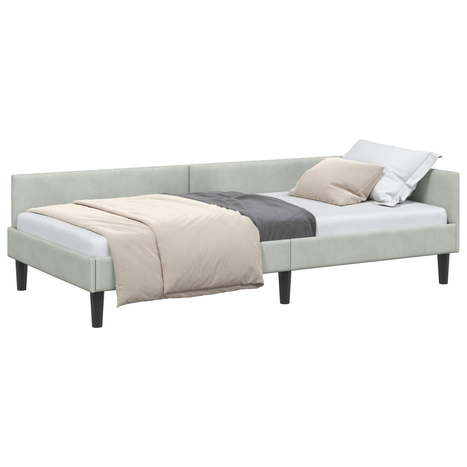 Eckbettgestell mit Kopfteil Hellgrau 90 cm x 200 cm Samt