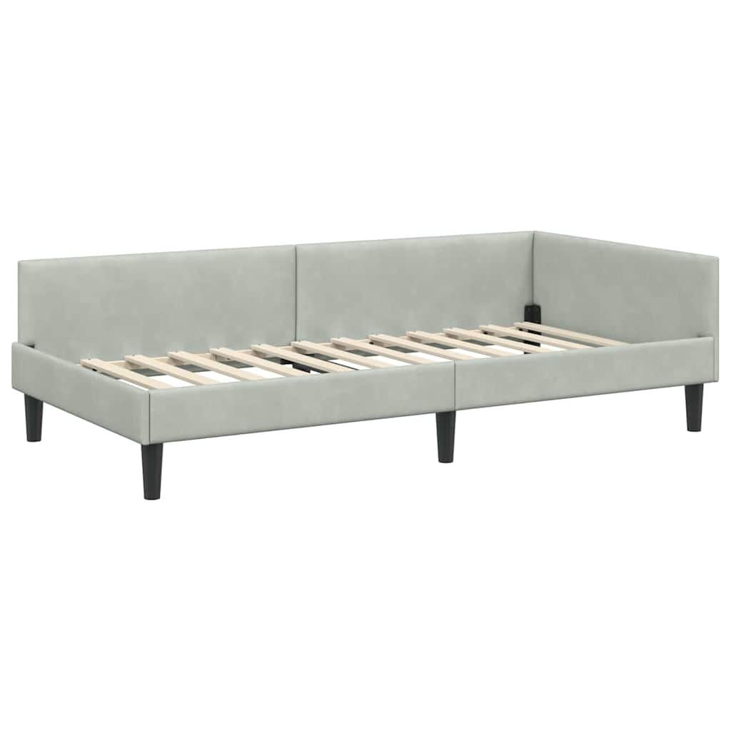 Eckbettgestell mit Kopfteil Hellgrau 90 cm x 200 cm Samt