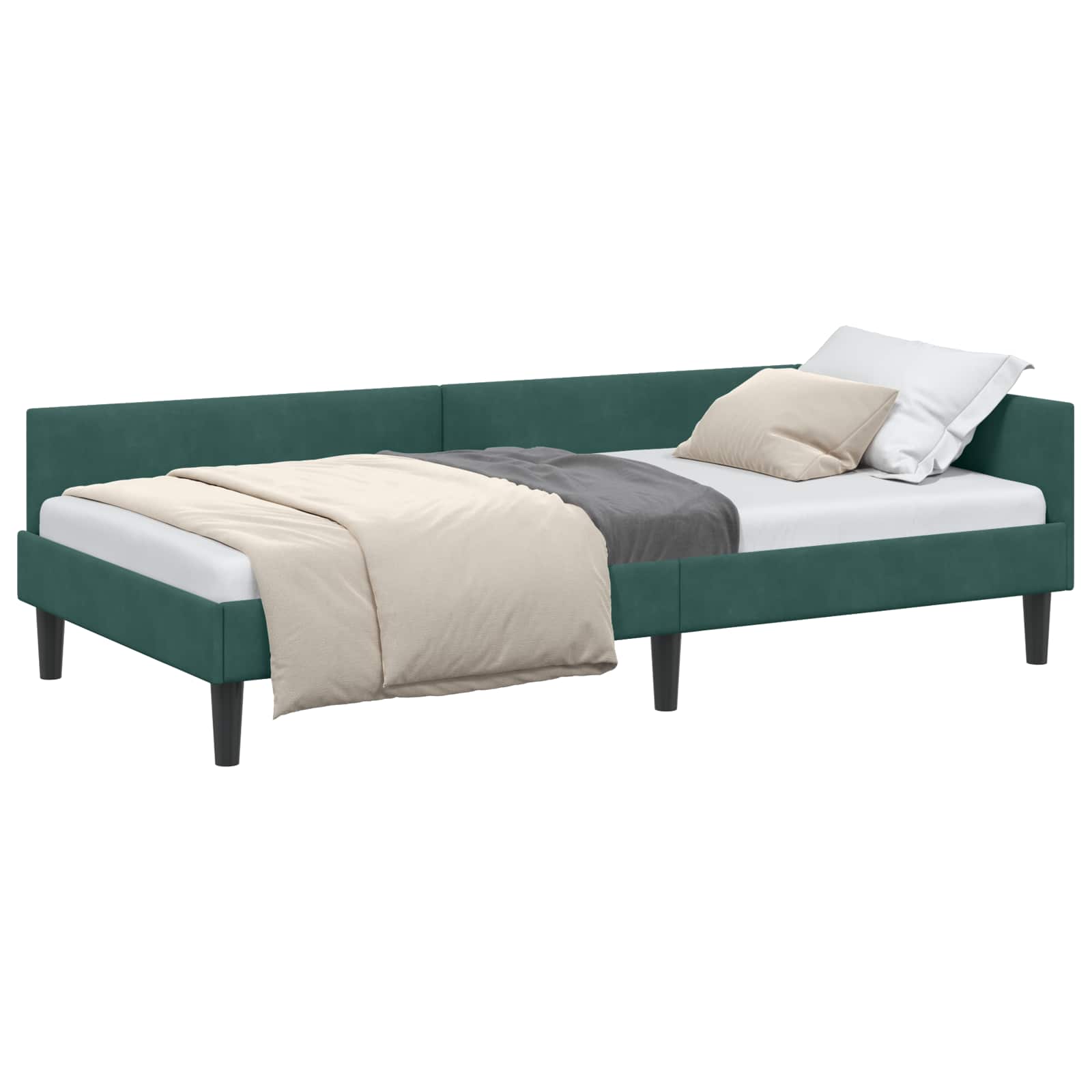 Eckbettgestell mit Kopfteil Dunkelgrün 90 cm x 200 cm Samt