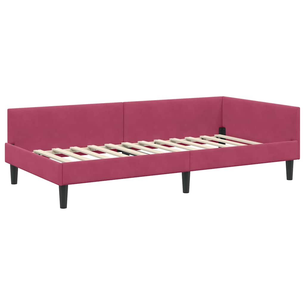 Eckbettgestell mit Kopfteil Weinrot 90 cm x 200 cm Samt