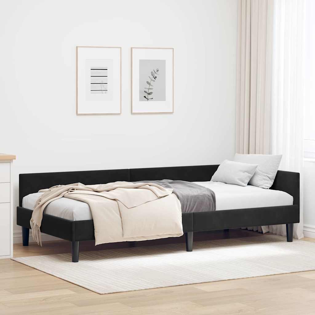 Eckbettgestell mit Kopfteil Schwarz 90 cm x 200 cm Samt