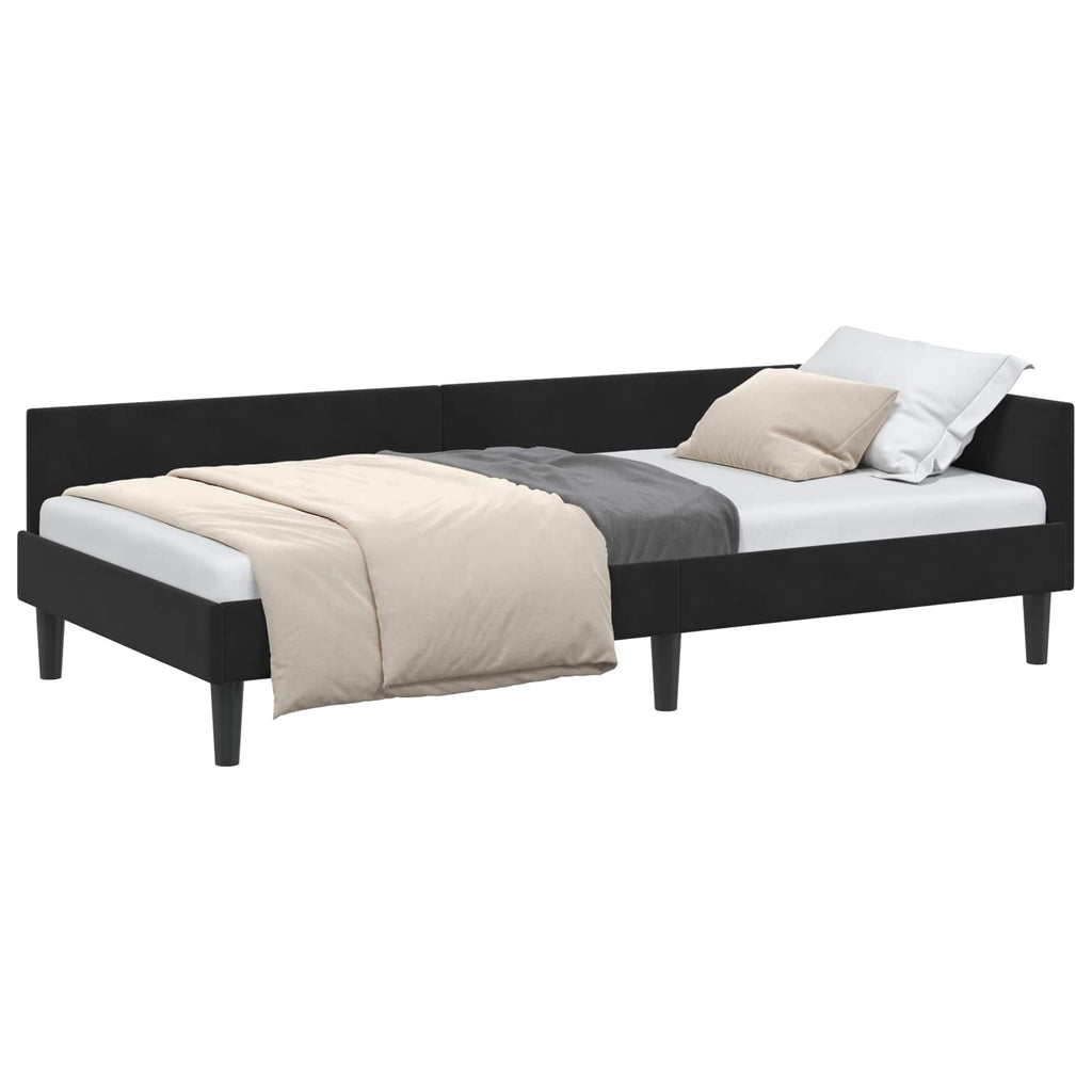 Eckbettgestell mit Kopfteil Schwarz 90 cm x 200 cm Samt