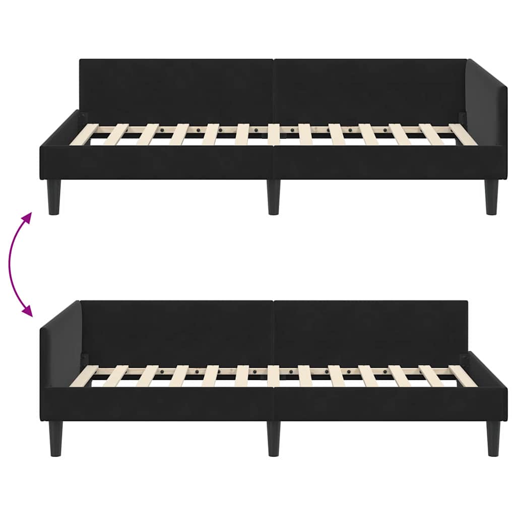 Eckbettgestell mit Kopfteil Schwarz 90 cm x 200 cm Samt