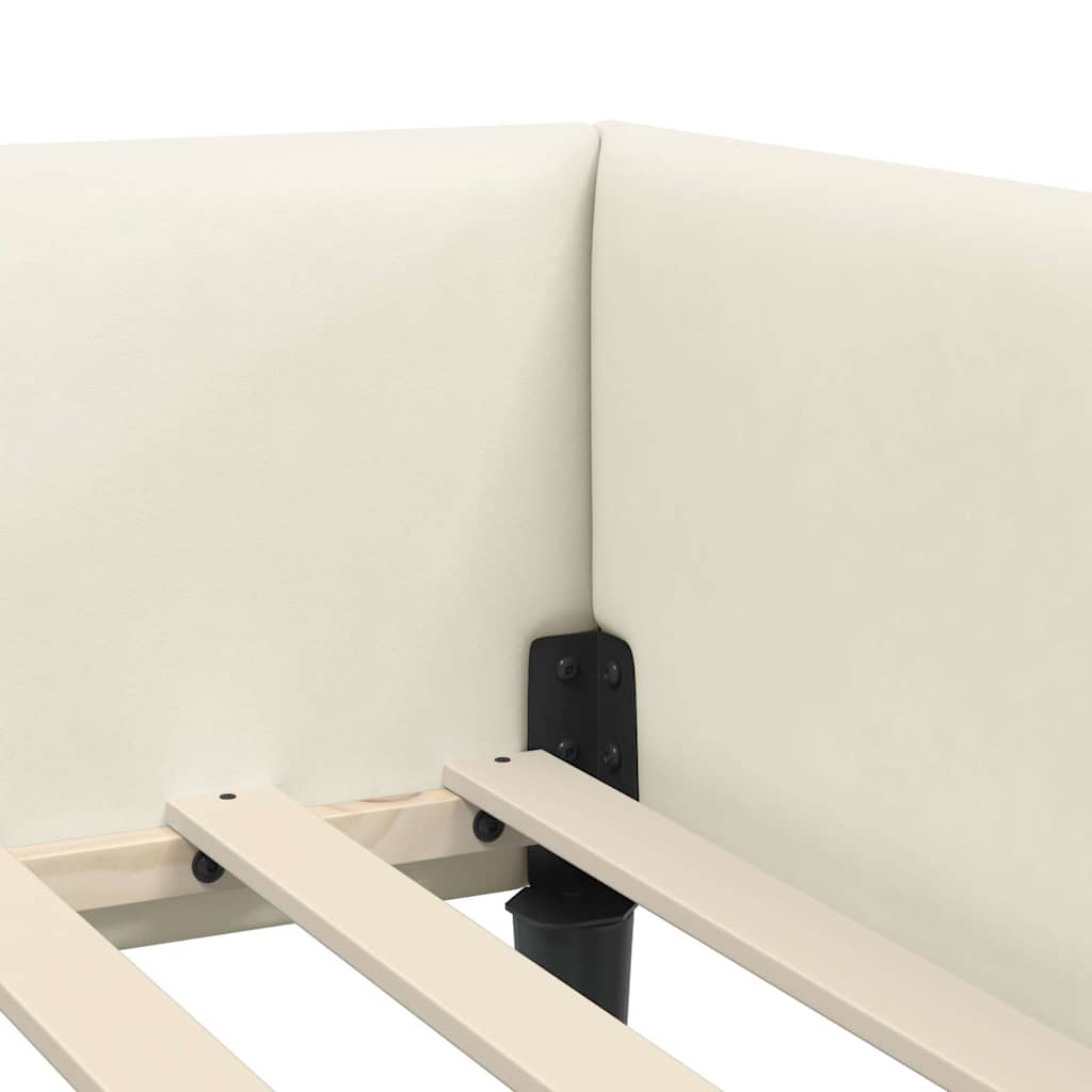 Eckbettgestell mit Kopfteil Creme 90 cm x 200 cm Samt