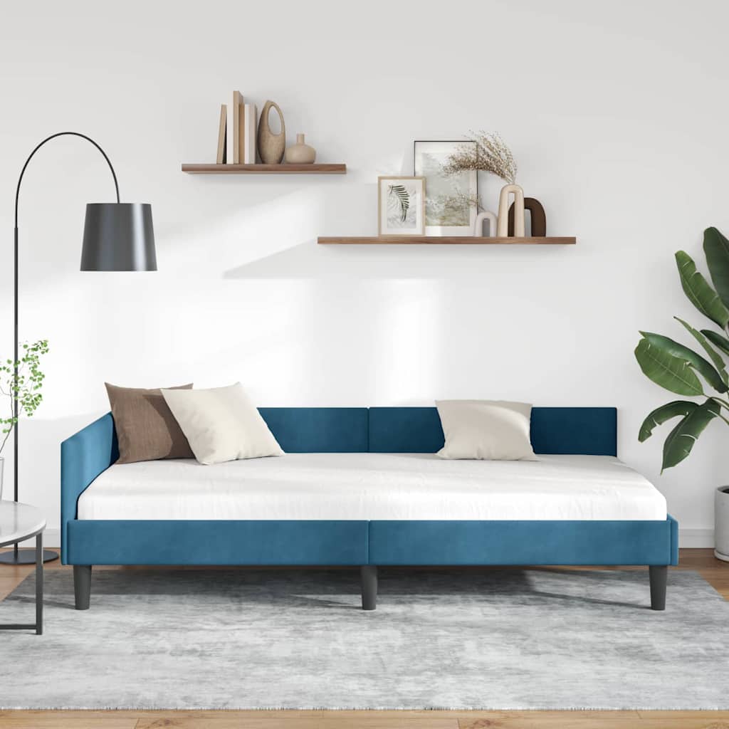 Eckbettgestell mit Kopfteil Blau 100 cm x 200 cm Samt