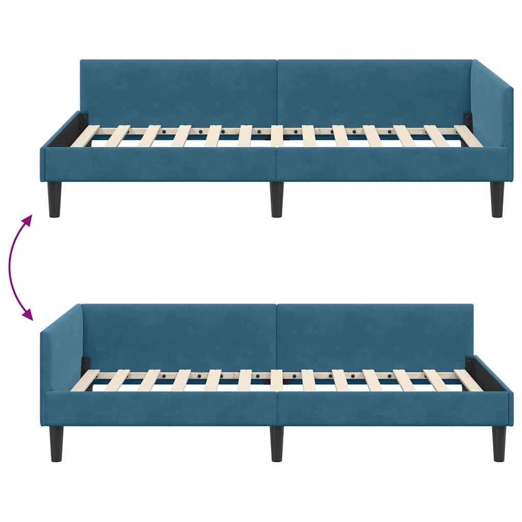 Eckbettgestell mit Kopfteil Blau 100 cm x 200 cm Samt