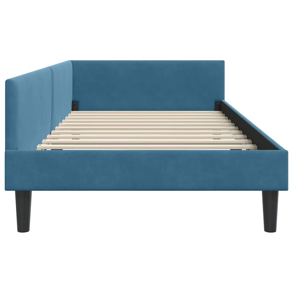 Eckbettgestell mit Kopfteil Blau 100 cm x 200 cm Samt