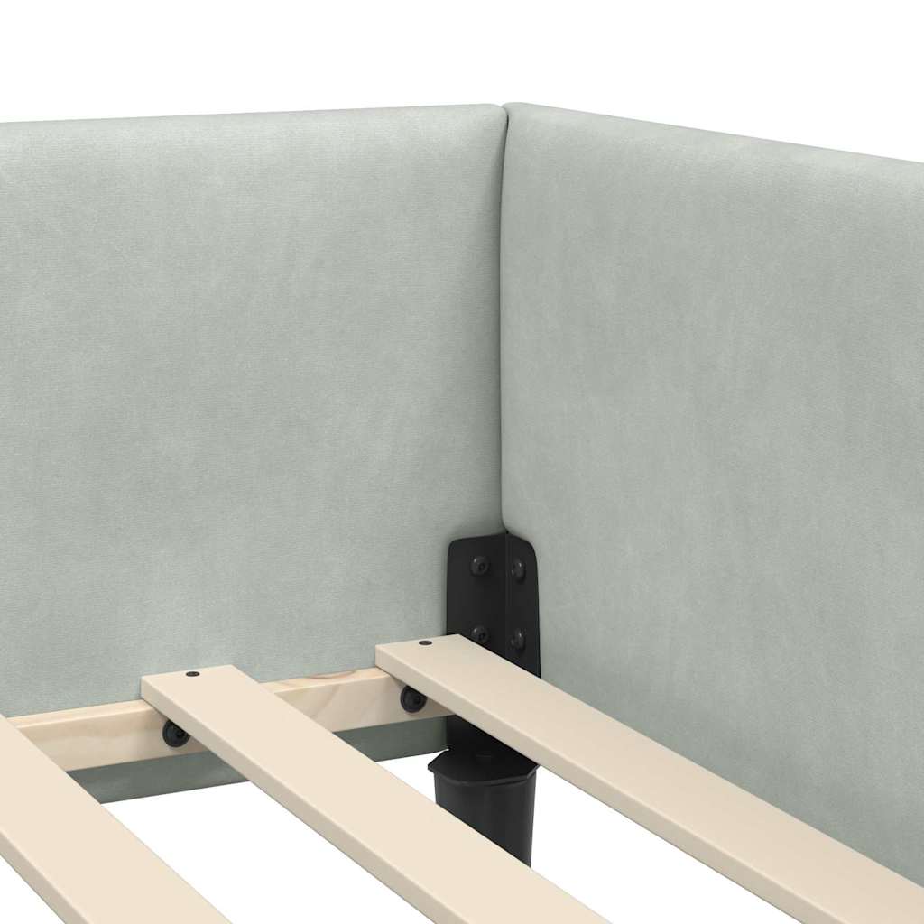 Eckbettgestell mit Kopfteil Hellgrau 100 cm x 200 cm Samt