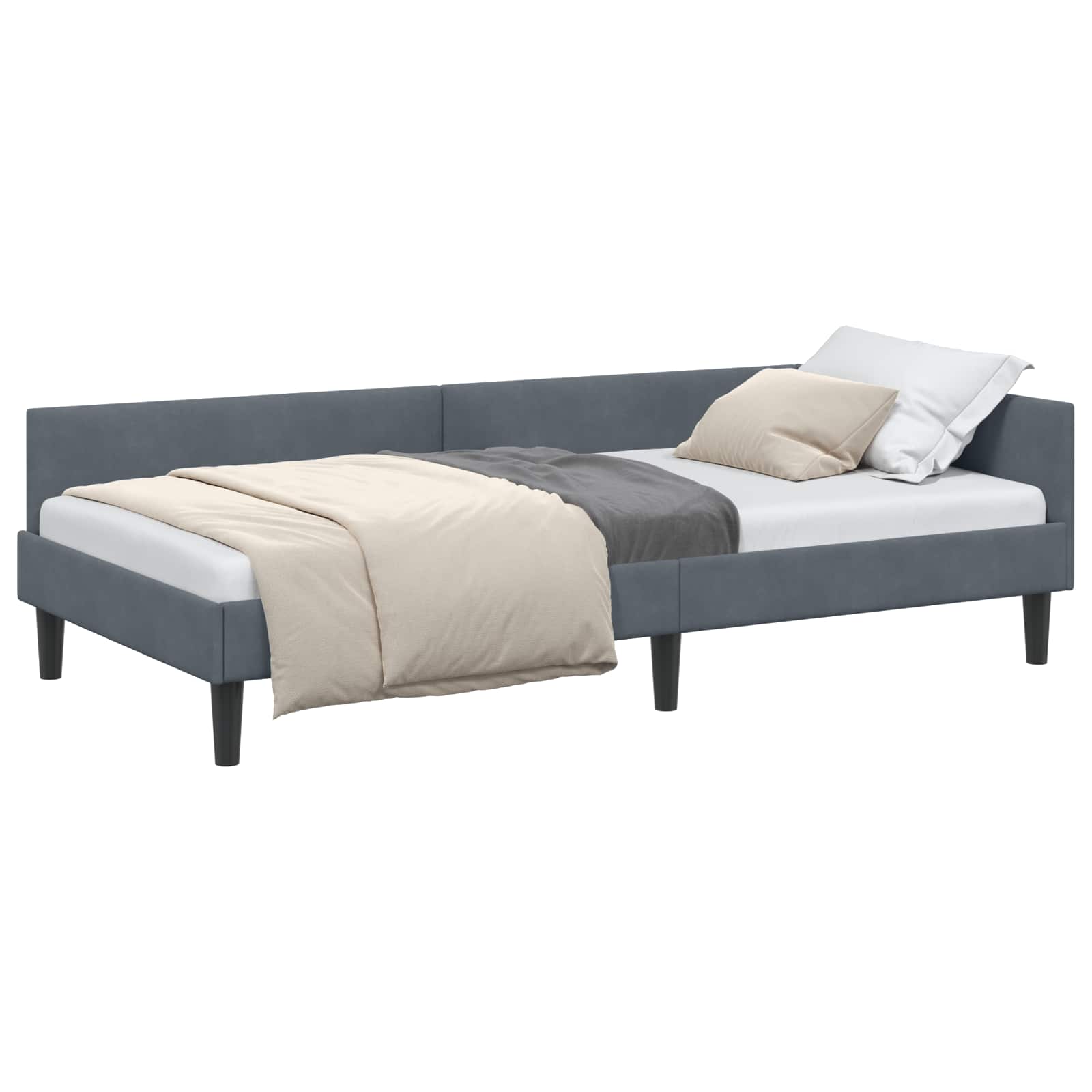 Eckbettgestell mit Kopfteil Dunkelgrau 100 cm x 200 cm Samt