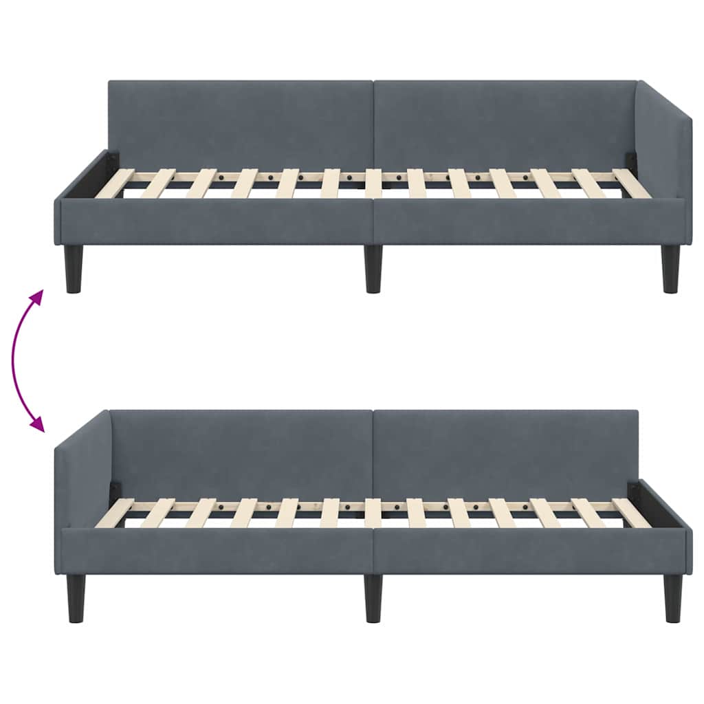 Eckbettgestell mit Kopfteil Dunkelgrau 100 cm x 200 cm Samt