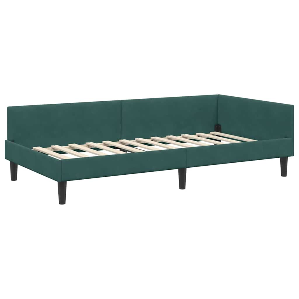 Eckbettgestell mit Kopfteil Dunkelgrün 100 cm x 200 cm Samt