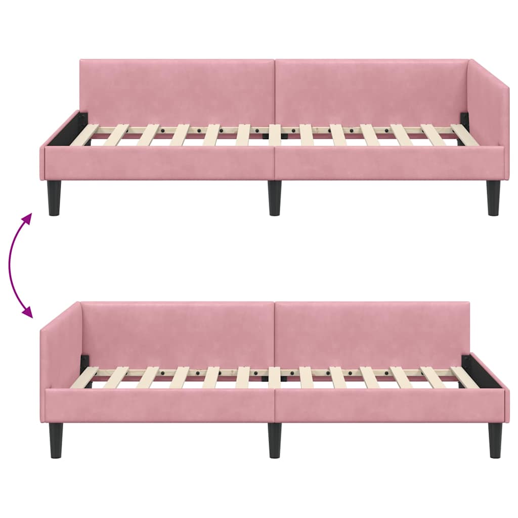 Eckbettgestell mit Kopfteil Rosa 100 cm x 200 cm Samt