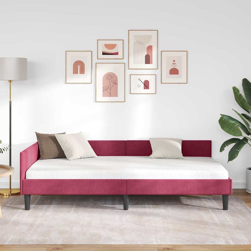 Eckbettgestell mit Kopfteil Weinrot 100 cm x 200 cm Samt