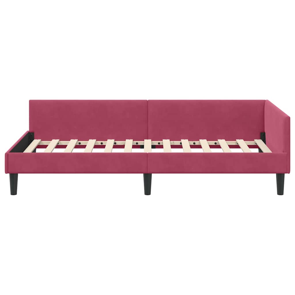 Eckbettgestell mit Kopfteil Weinrot 100 cm x 200 cm Samt