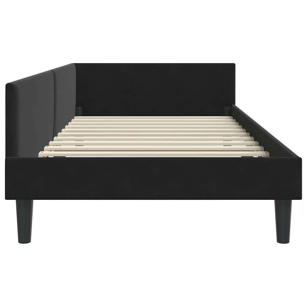 Eckbettgestell mit Kopfteil Schwarz 100 cm x 200 cm Samt