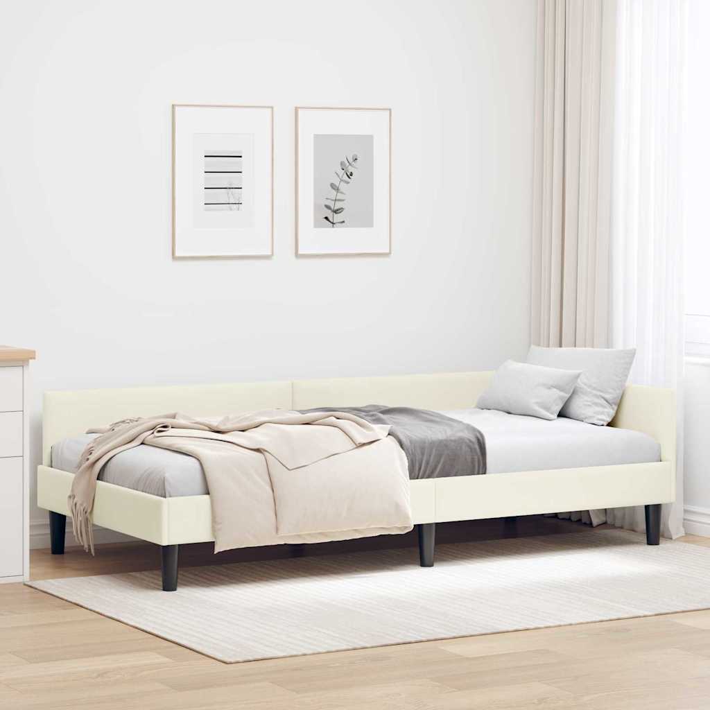 Eckbettgestell mit Kopfteil Creme 100 cm x 200 cm Samt