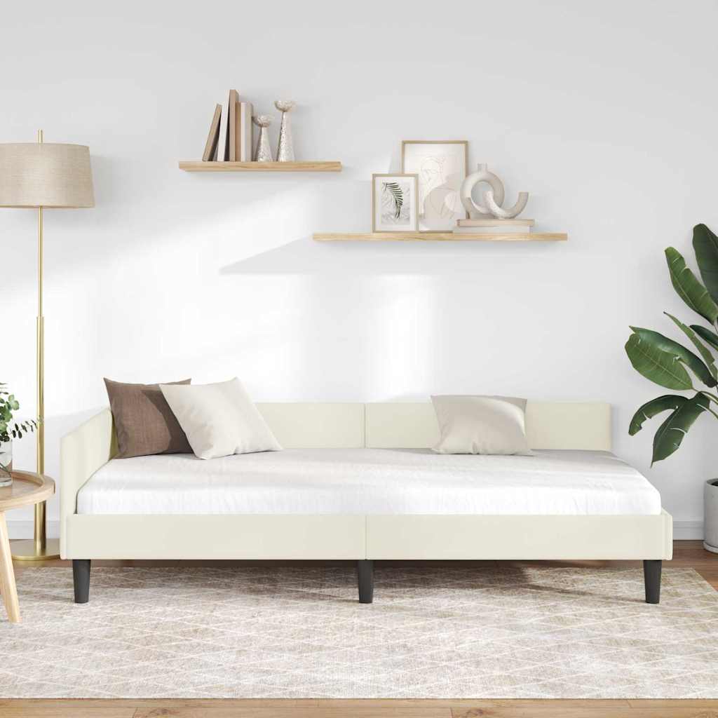 Eckbettgestell mit Kopfteil Creme 100 cm x 200 cm Samt
