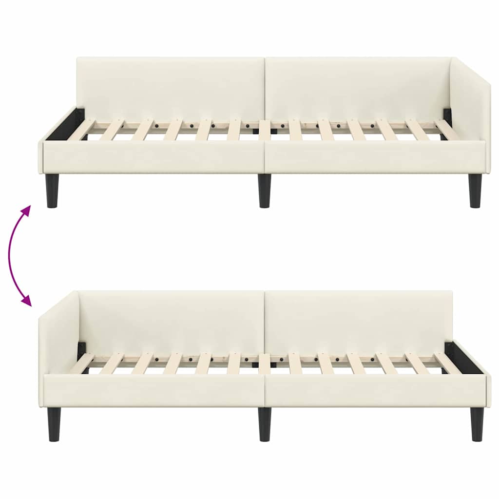 Eckbettgestell mit Kopfteil Creme 100 cm x 200 cm Samt